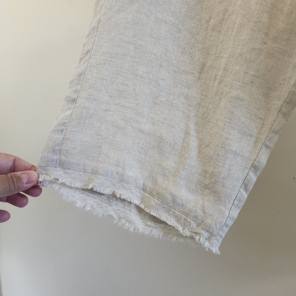 Eileen Fisher 100% Organic Linen Wide Leg Crop Pants Natural Frayed Hem Size XL - Picture 5 of 10